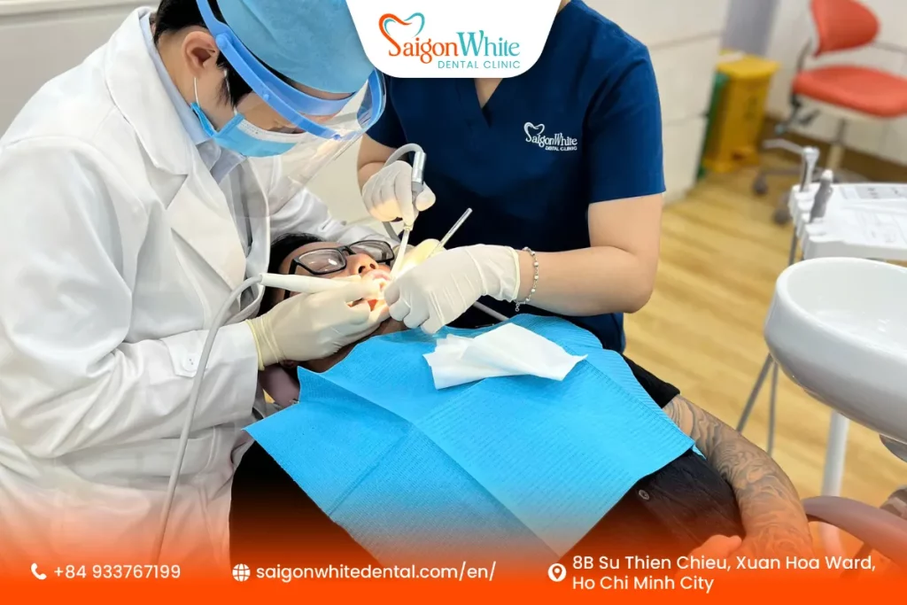 A Customer's Teeth Cleaned at Saigon White Dental Clinic