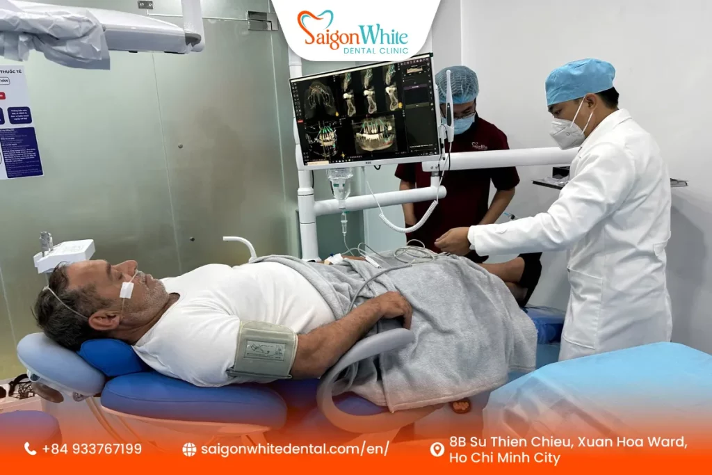 One patient is preparing for implant surgery at Saigon White Dental Clinic