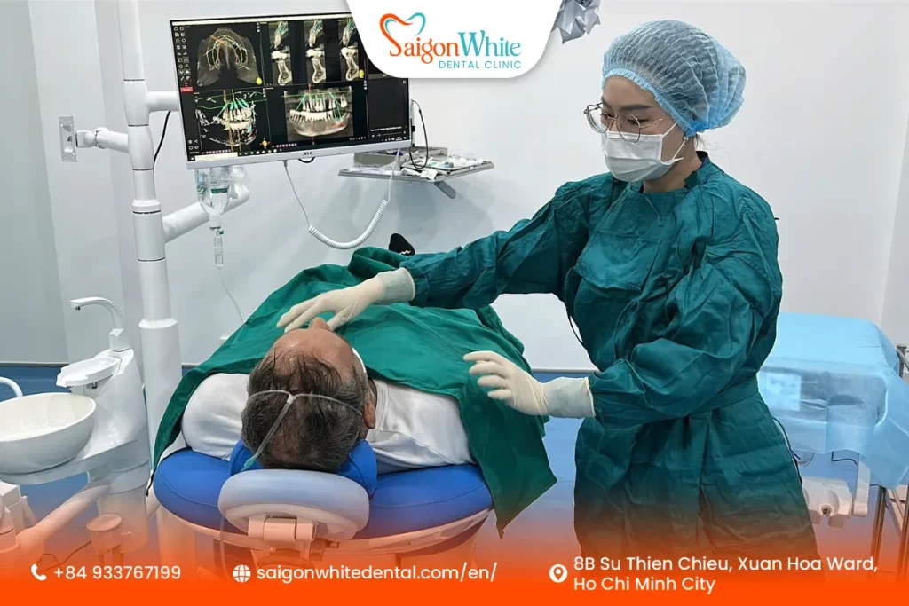 An international patient is preparing for implant surgery at Saigon White Dental Clinic