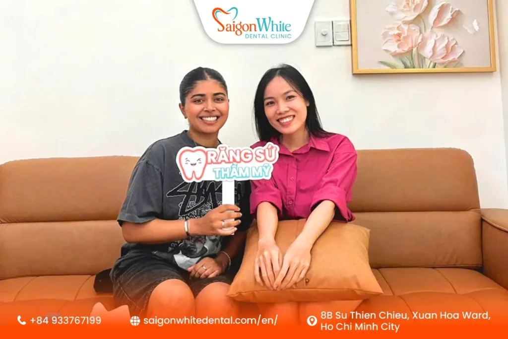 A customer gets dental crowns at Saigon White Dental in Vietnam