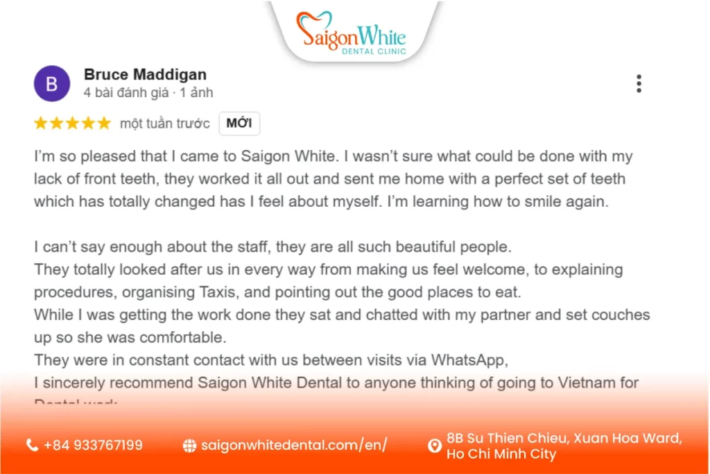 International clients share their experience and feedback after receiving dental treatment at Saigon White Dental